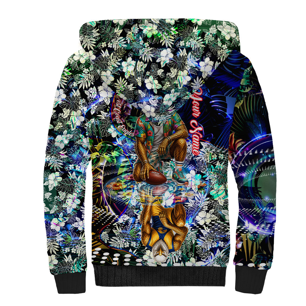 Personalized West Coast Eagles Football Sherpa Hoodie Tropical Hibiscus Flowers - Pacific Fusion Style