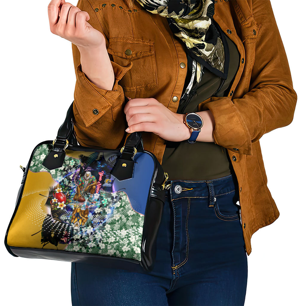 Personalized West Coast Eagles Football Shoulder Handbag Tropical Hibiscus Flowers - Pacific Fusion Style