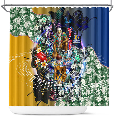 Personalized West Coast Eagles Football Shower Curtain Tropical Hibiscus Flowers - Pacific Fusion Style