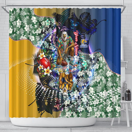 Personalized West Coast Eagles Football Shower Curtain Tropical Hibiscus Flowers - Pacific Fusion Style
