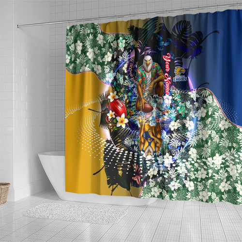 Personalized West Coast Eagles Football Shower Curtain Tropical Hibiscus Flowers - Pacific Fusion Style