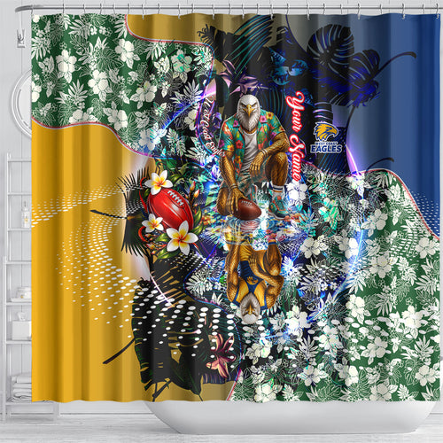 Personalized West Coast Eagles Football Shower Curtain Tropical Hibiscus Flowers - Pacific Fusion Style