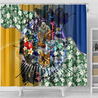 Personalized West Coast Eagles Football Shower Curtain Tropical Hibiscus Flowers - Pacific Fusion Style