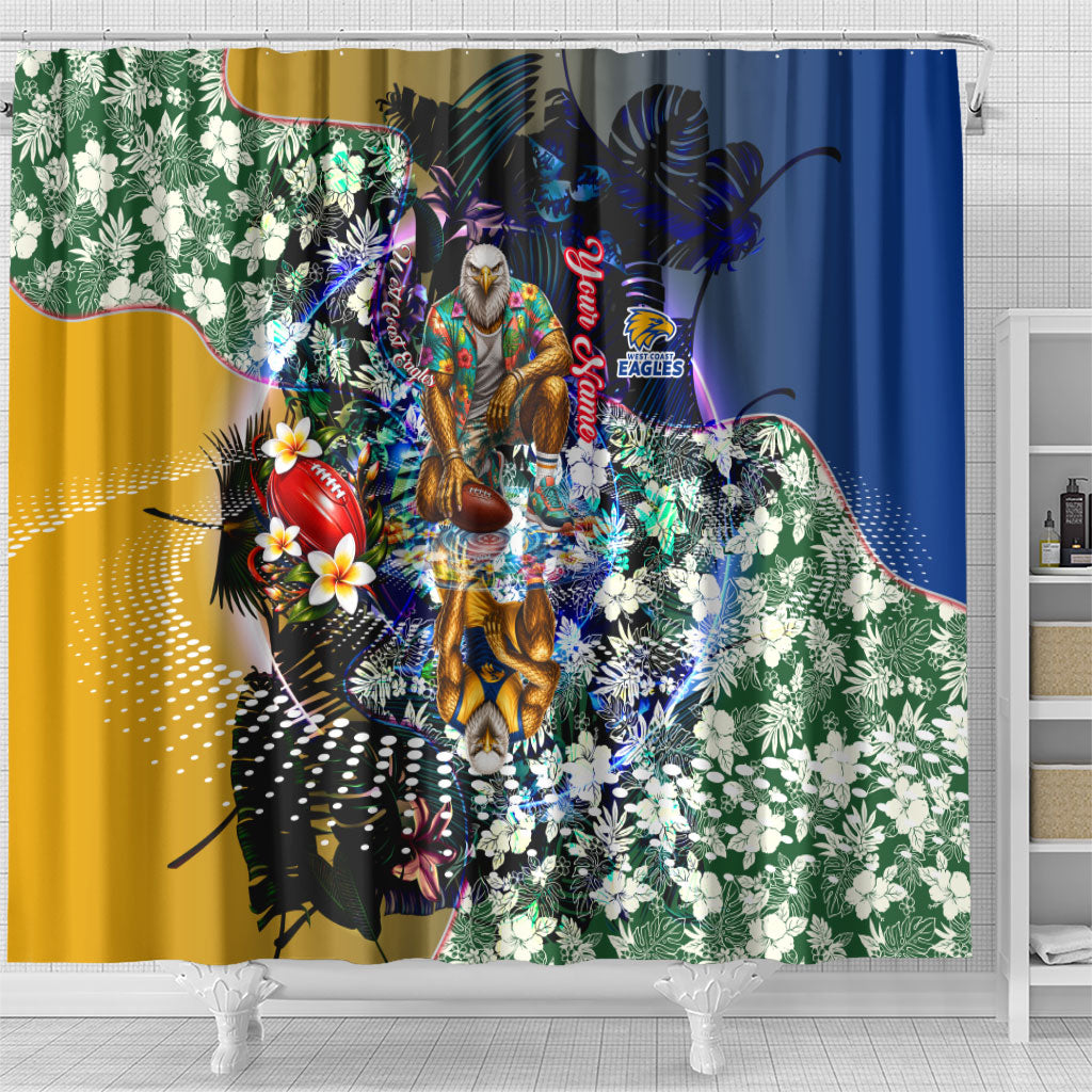 Personalized West Coast Eagles Football Shower Curtain Tropical Hibiscus Flowers - Pacific Fusion Style