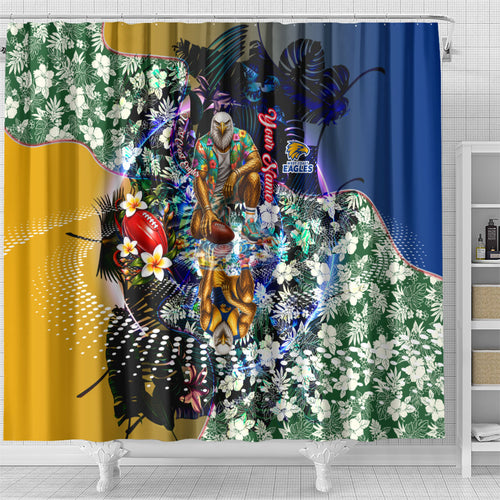 Personalized West Coast Eagles Football Shower Curtain Tropical Hibiscus Flowers - Pacific Fusion Style