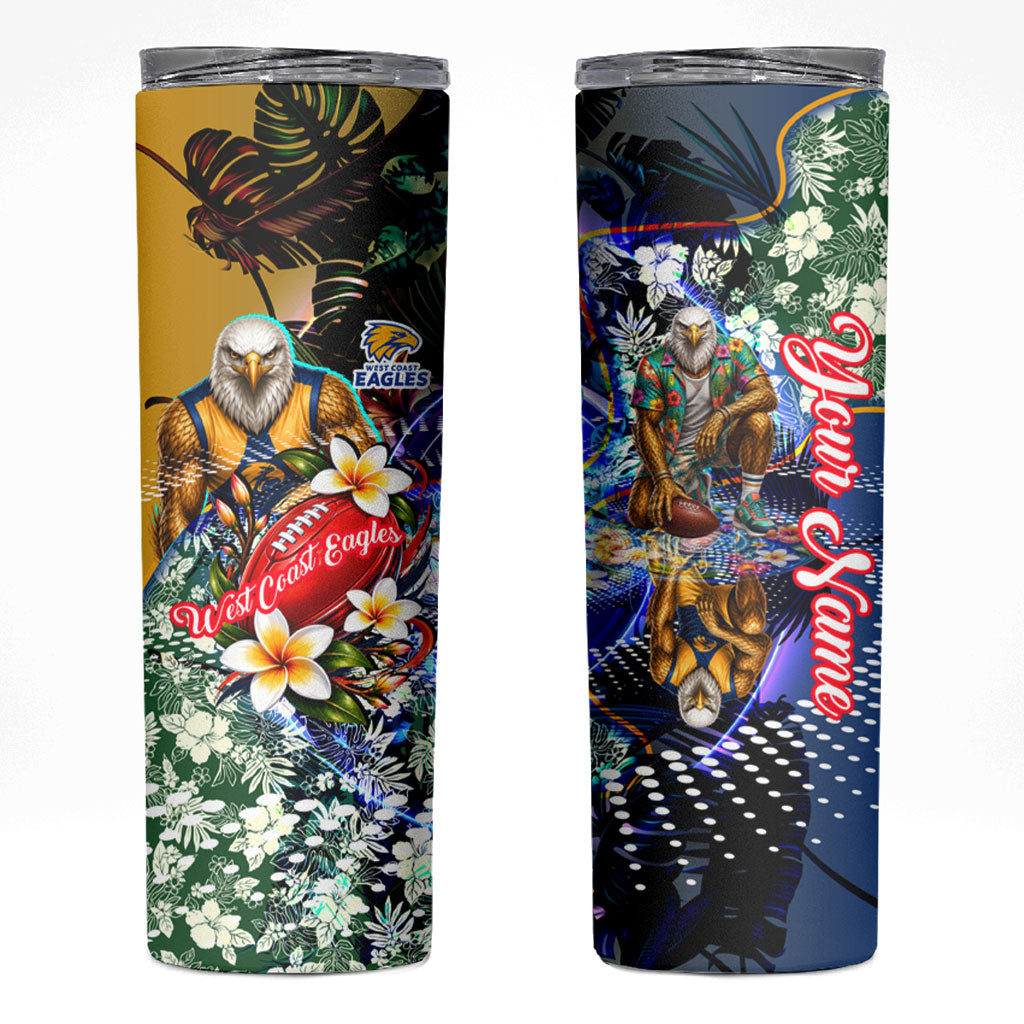 Personalized West Coast Eagles Football Skinny Tumbler Tropical Hibiscus Flowers - Pacific Fusion Style