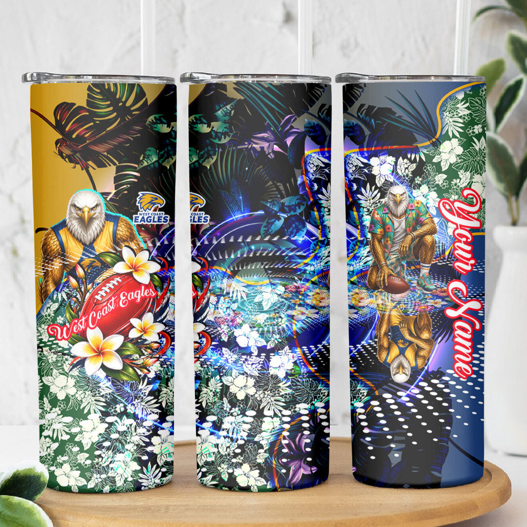 Personalized West Coast Eagles Football Skinny Tumbler Tropical Hibiscus Flowers - Pacific Fusion Style