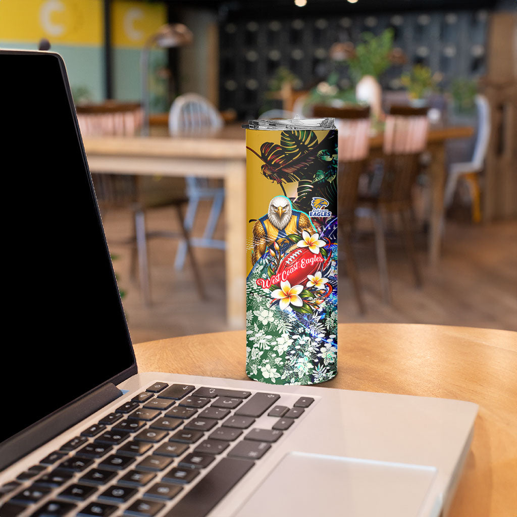 Personalized West Coast Eagles Football Skinny Tumbler Tropical Hibiscus Flowers - Pacific Fusion Style