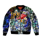 Personalized West Coast Eagles Football Sleeve Zip Bomber Jacket Tropical Hibiscus Flowers - Pacific Fusion Style