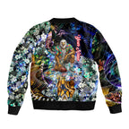 Personalized West Coast Eagles Football Sleeve Zip Bomber Jacket Tropical Hibiscus Flowers - Pacific Fusion Style