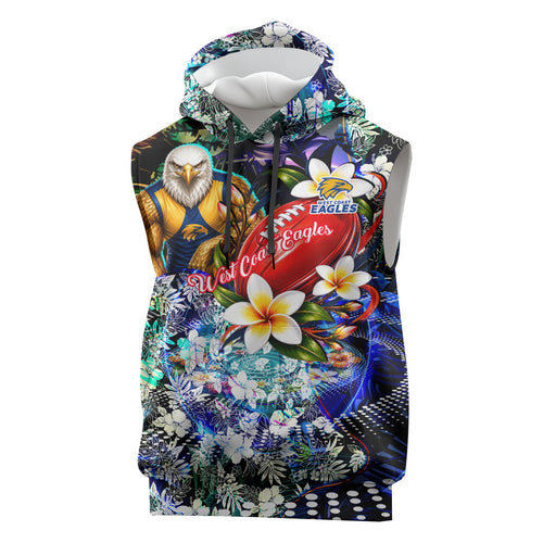 Personalized West Coast Eagles Football Sleeveless Hoodie Tropical Hibiscus Flowers - Pacific Fusion Style