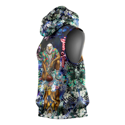 Personalized West Coast Eagles Football Sleeveless Hoodie Tropical Hibiscus Flowers - Pacific Fusion Style