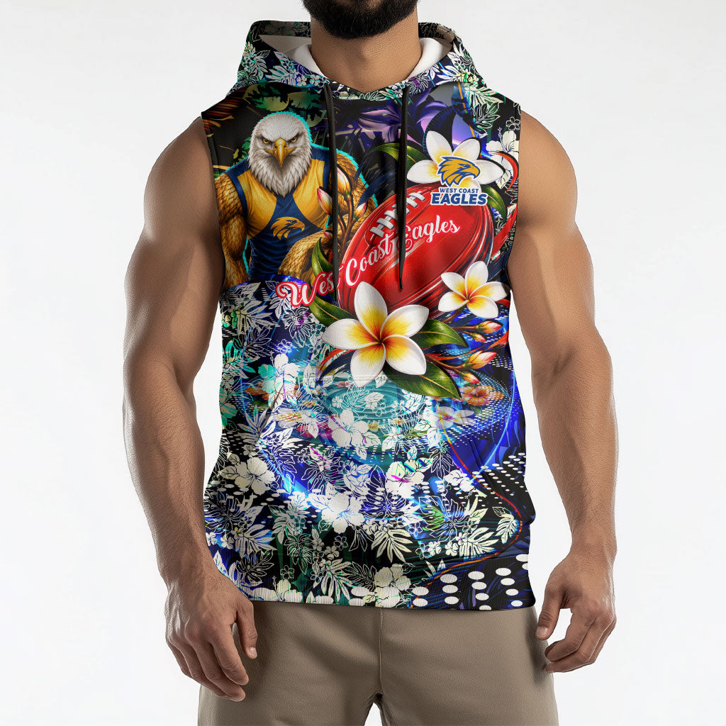 Personalized West Coast Eagles Football Sleeveless Hoodie Tropical Hibiscus Flowers - Pacific Fusion Style