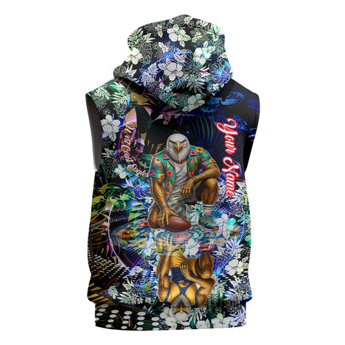 Personalized West Coast Eagles Football Sleeveless Zip Hoodie Tropical Hibiscus Flowers - Pacific Fusion Style