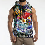 Personalized West Coast Eagles Football Sleeveless Zip Hoodie Tropical Hibiscus Flowers - Pacific Fusion Style