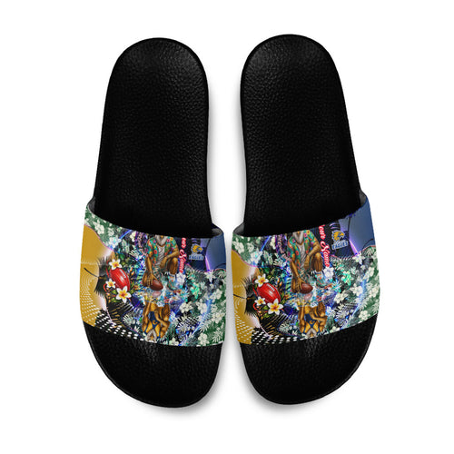 Personalized West Coast Eagles Football Slide Sandals Tropical Hibiscus Flowers - Pacific Fusion Style