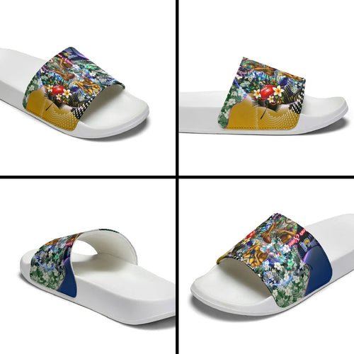 Personalized West Coast Eagles Football Slide Sandals Tropical Hibiscus Flowers - Pacific Fusion Style