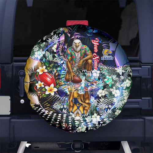 Personalized West Coast Eagles Football Spare Tire Cover Tropical Hibiscus Flowers - Pacific Fusion Style