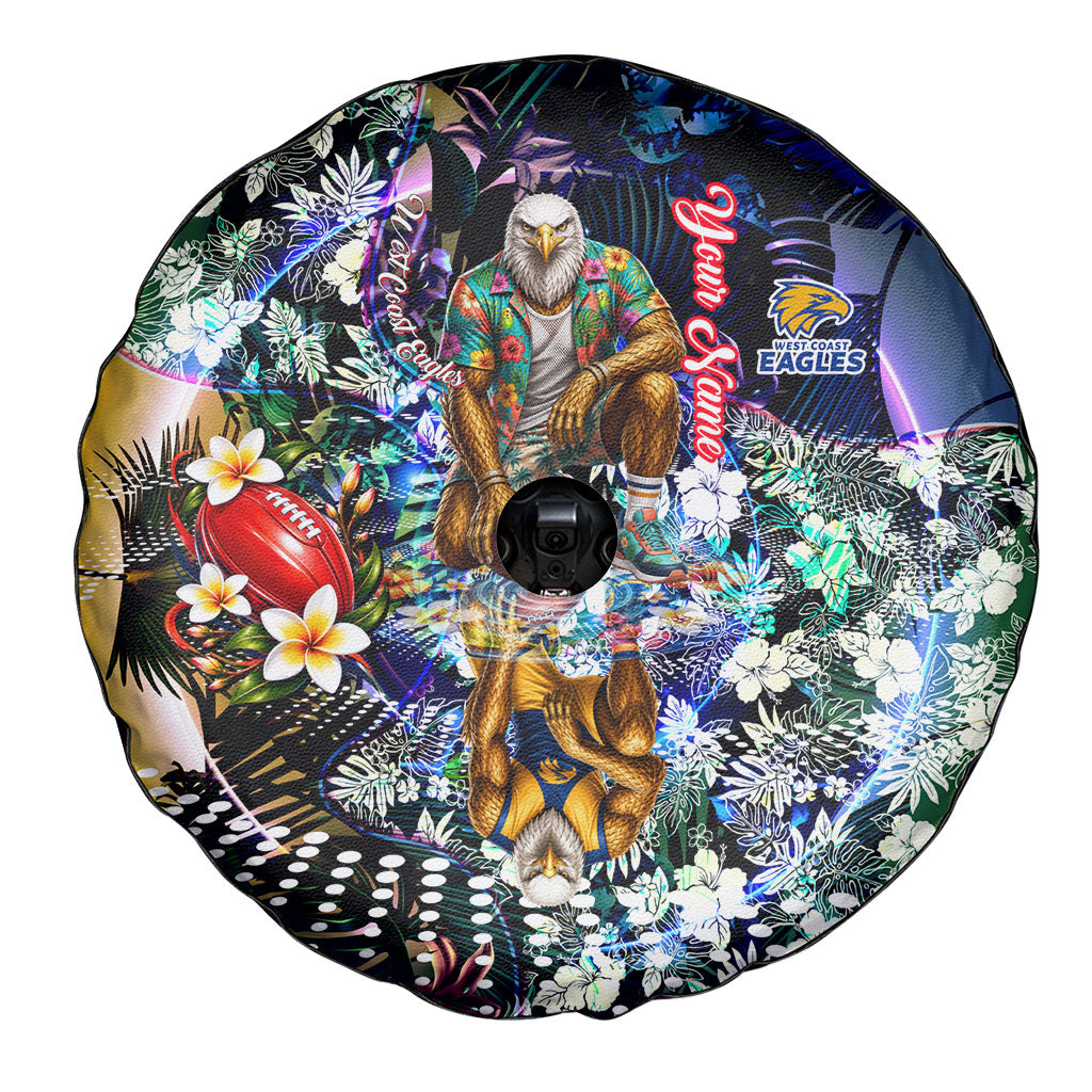 Personalized West Coast Eagles Football Spare Tire Cover Tropical Hibiscus Flowers - Pacific Fusion Style