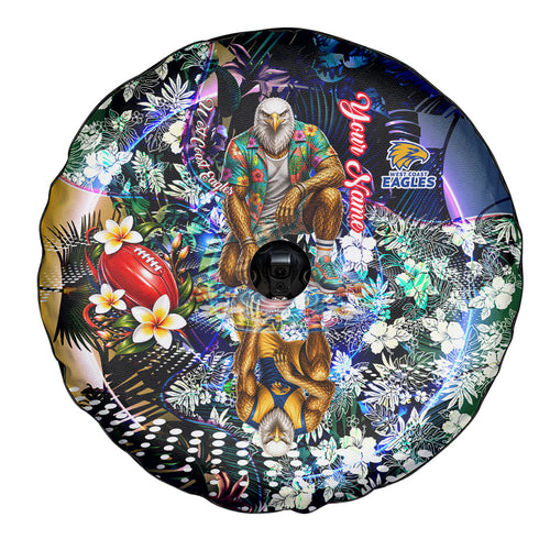 Personalized West Coast Eagles Football Spare Tire Cover Tropical Hibiscus Flowers - Pacific Fusion Style