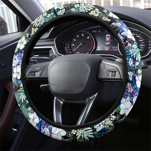 West Coast Eagles Football Steering Wheel Cover Tropical Hibiscus Flowers - Pacific Fusion Style