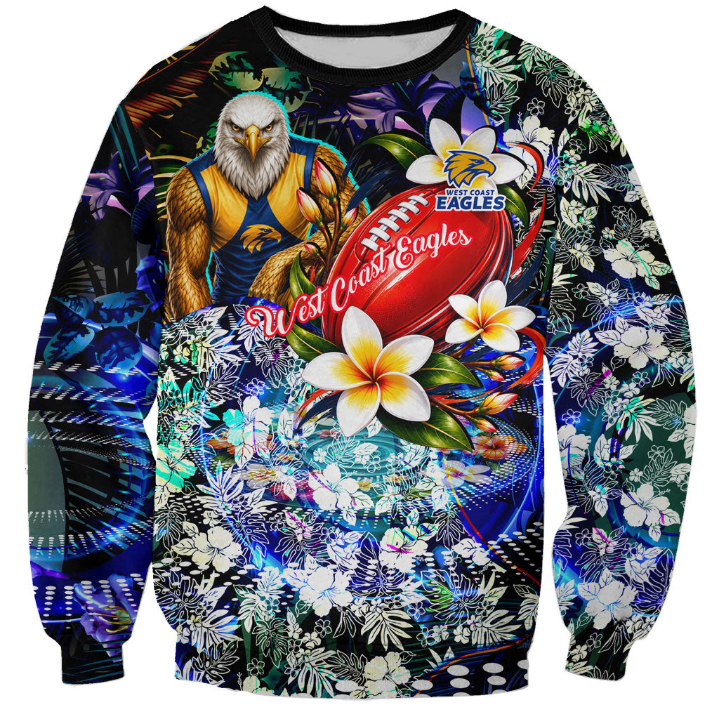 Personalized West Coast Eagles Football Sweatshirt Tropical Hibiscus Flowers - Pacific Fusion Style