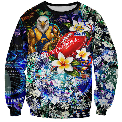 Personalized West Coast Eagles Football Sweatshirt Tropical Hibiscus Flowers - Pacific Fusion Style