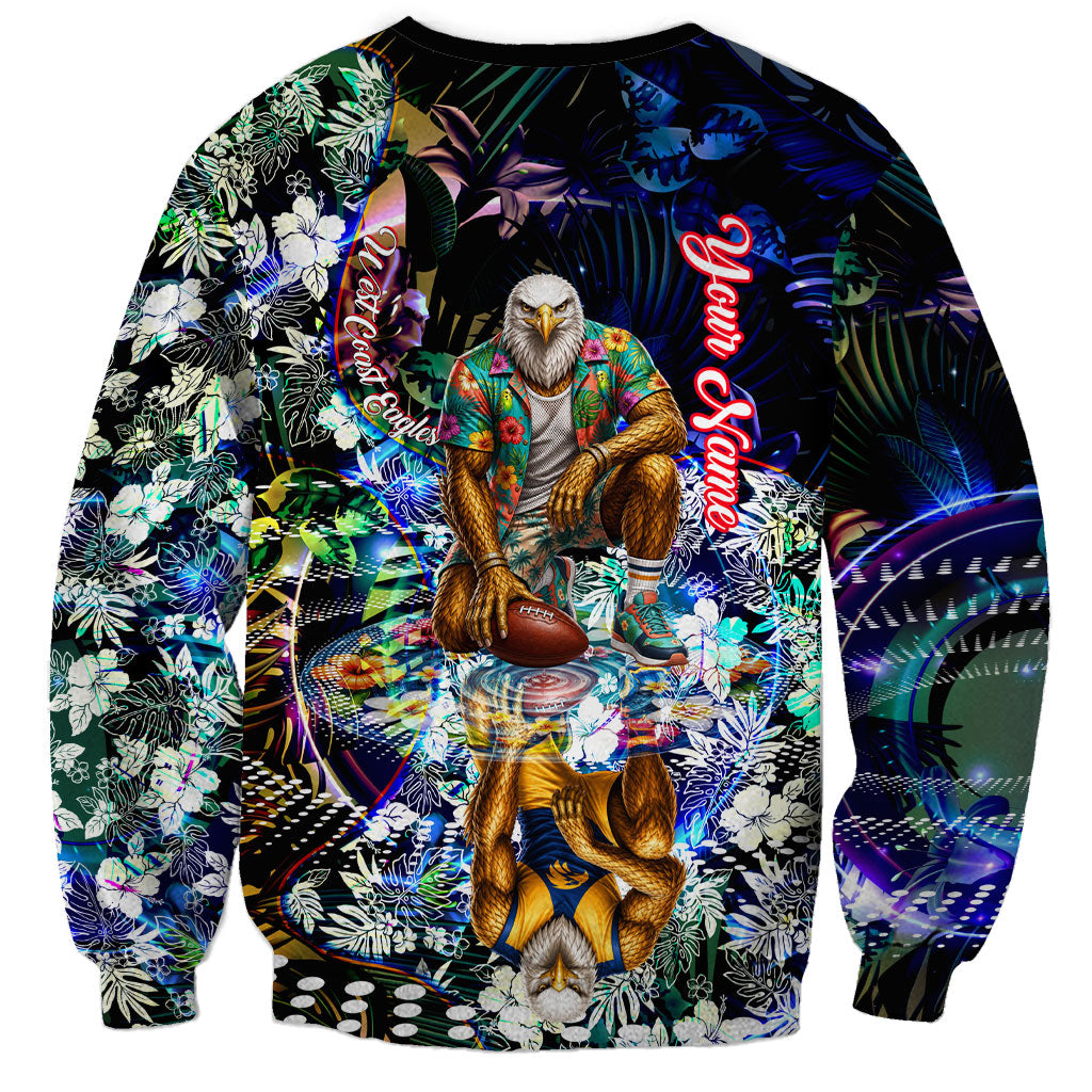 Personalized West Coast Eagles Football Sweatshirt Tropical Hibiscus Flowers - Pacific Fusion Style