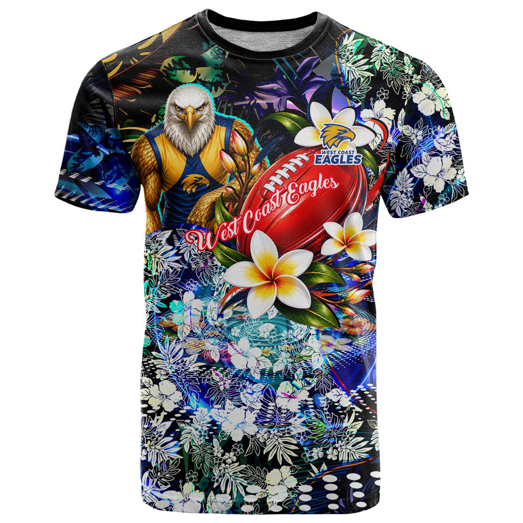 Personalized West Coast Eagles Football T Shirt Tropical Hibiscus Flowers - Pacific Fusion Style