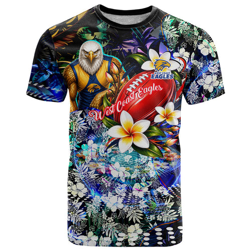 Personalized West Coast Eagles Football T Shirt Tropical Hibiscus Flowers - Pacific Fusion Style