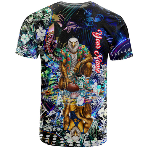Personalized West Coast Eagles Football T Shirt Tropical Hibiscus Flowers - Pacific Fusion Style