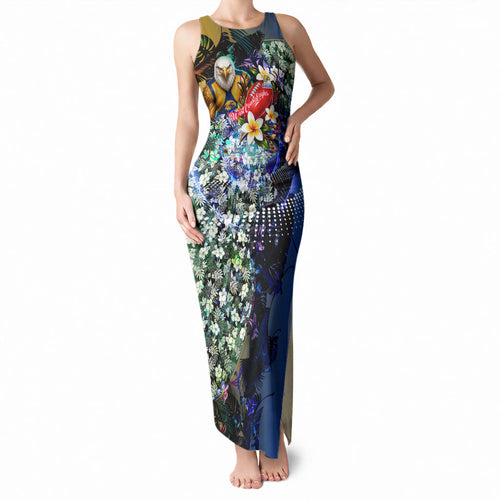 Personalized West Coast Eagles Football Tank Maxi Dress Tropical Hibiscus Flowers - Pacific Fusion Style