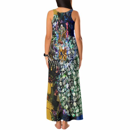 Personalized West Coast Eagles Football Tank Maxi Dress Tropical Hibiscus Flowers - Pacific Fusion Style