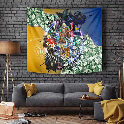 Personalized West Coast Eagles Football Tapestry Tropical Hibiscus Flowers - Pacific Fusion Style