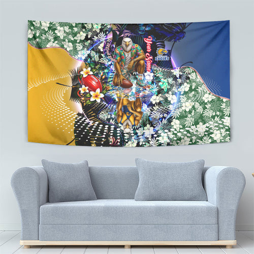 Personalized West Coast Eagles Football Tapestry Tropical Hibiscus Flowers - Pacific Fusion Style