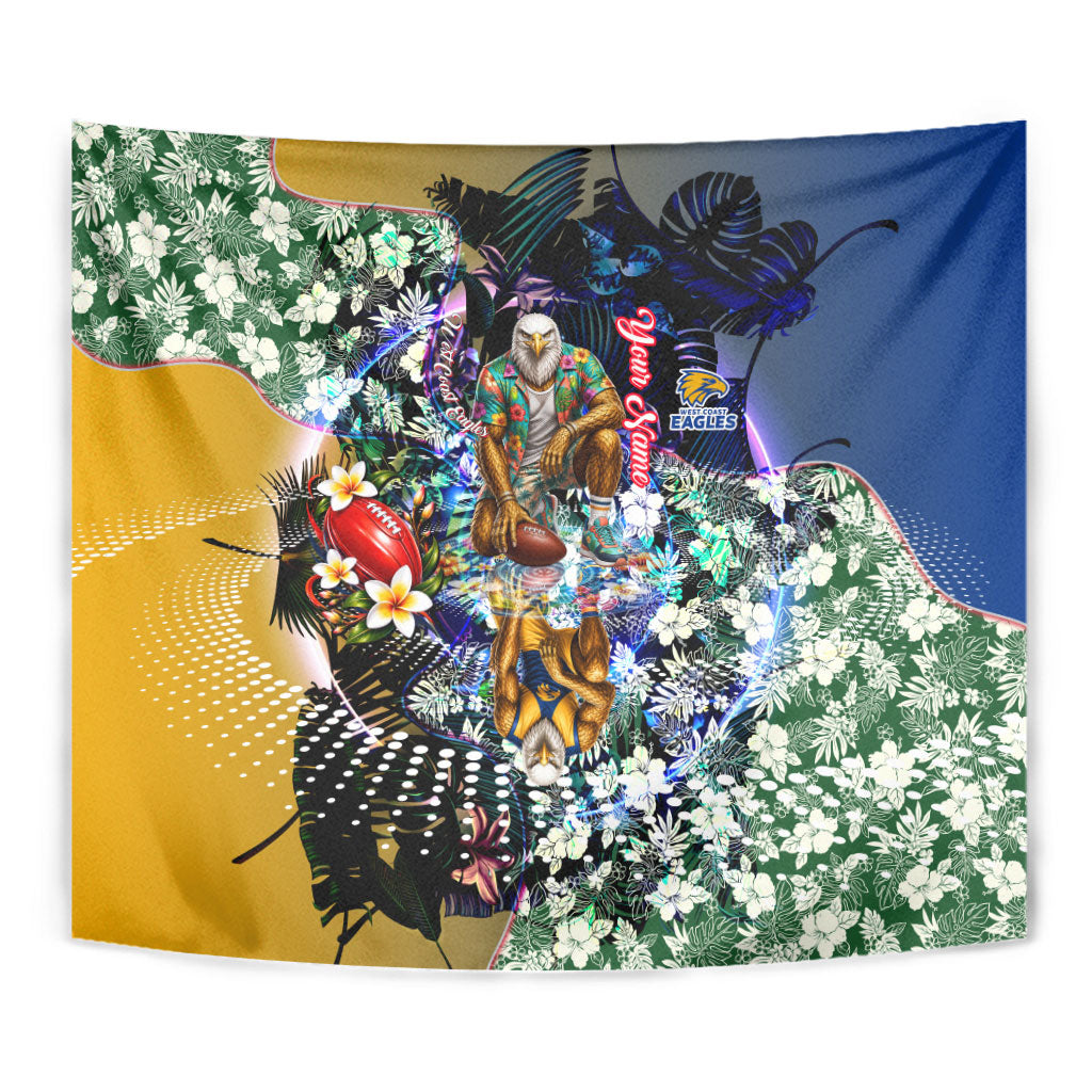 Personalized West Coast Eagles Football Tapestry Tropical Hibiscus Flowers - Pacific Fusion Style