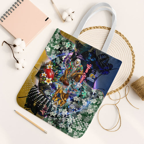 Personalized West Coast Eagles Football Tote Bag Tropical Hibiscus Flowers - Pacific Fusion Style
