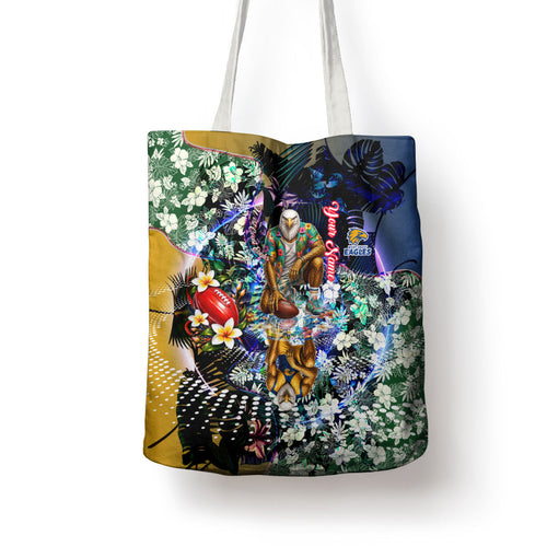 Personalized West Coast Eagles Football Tote Bag Tropical Hibiscus Flowers - Pacific Fusion Style