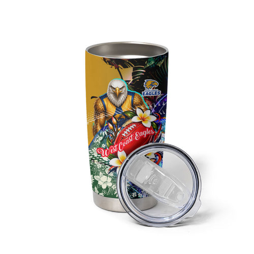 Personalized West Coast Eagles Football Tumbler Cup Tropical Hibiscus Flowers - Pacific Fusion Style
