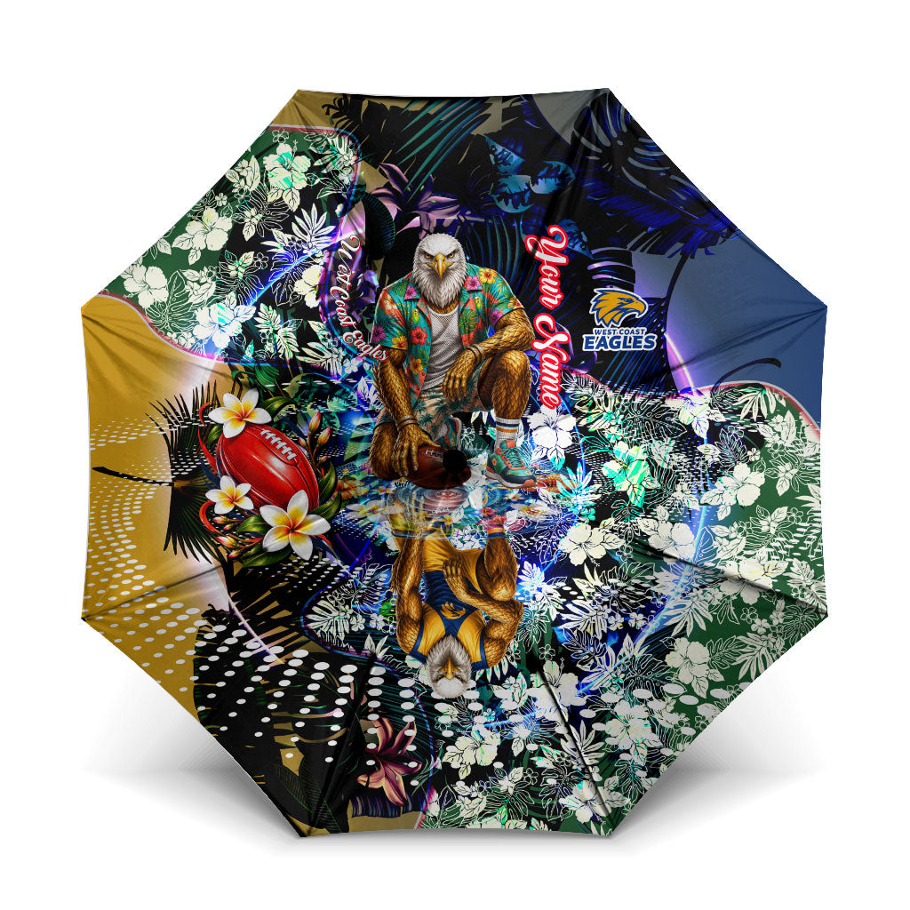 Personalized West Coast Eagles Football Umbrella Tropical Hibiscus Flowers - Pacific Fusion Style