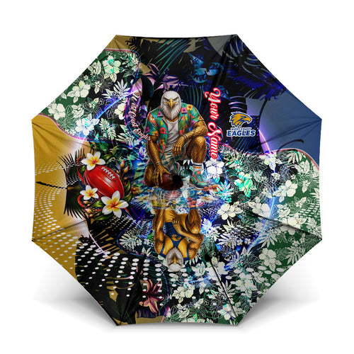 Personalized West Coast Eagles Football Umbrella Tropical Hibiscus Flowers - Pacific Fusion Style