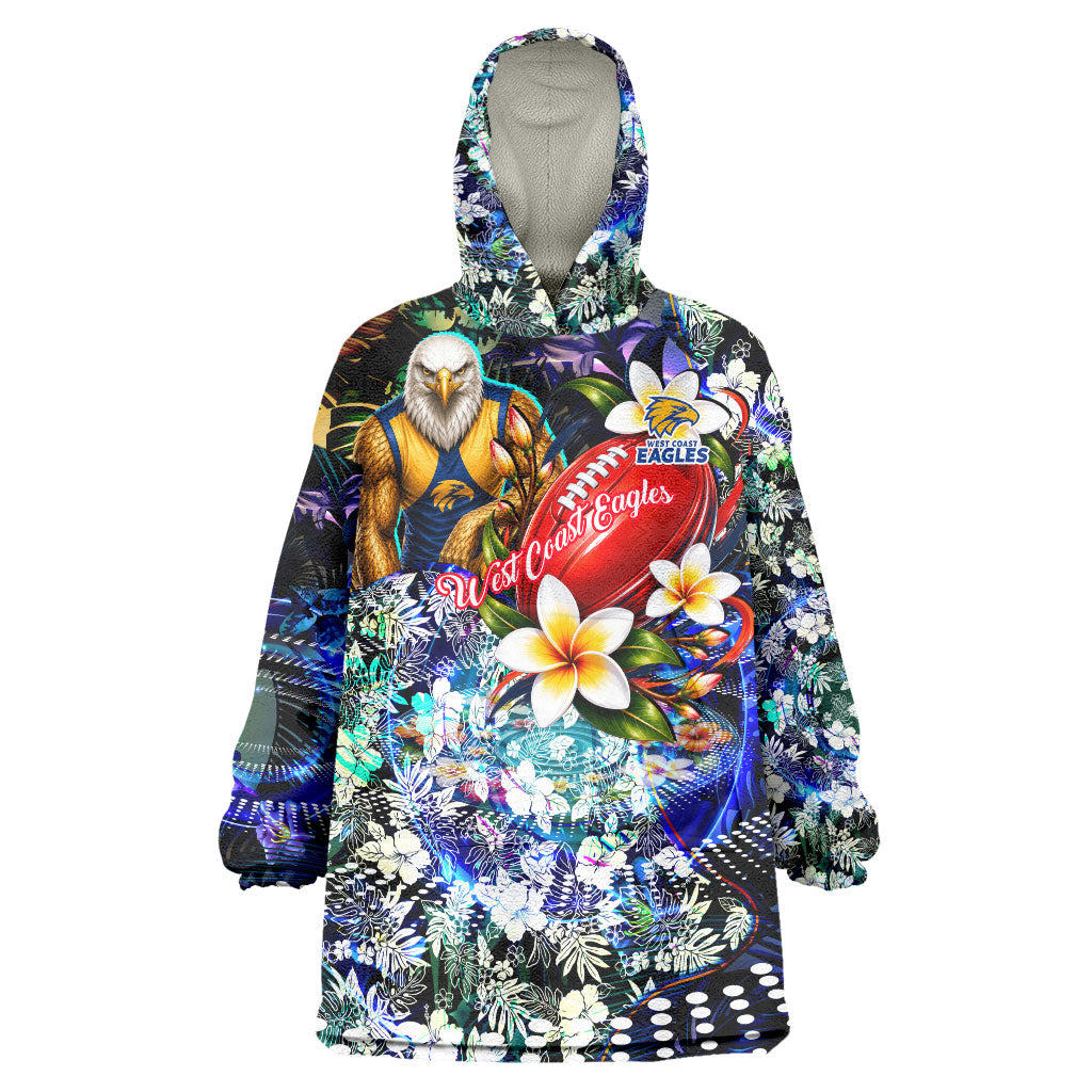 Personalized West Coast Eagles Football Wearable Blanket Hoodie Tropical Hibiscus Flowers - Pacific Fusion Style
