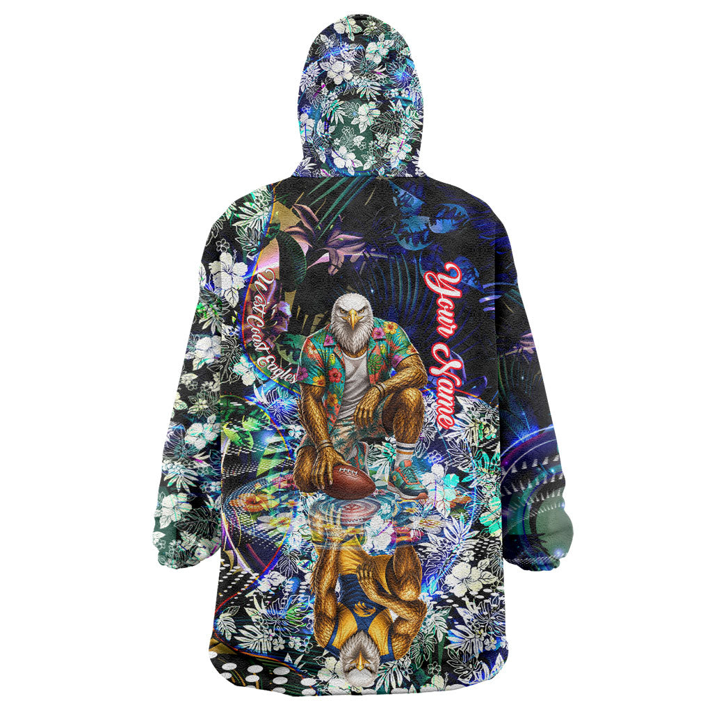 Personalized West Coast Eagles Football Wearable Blanket Hoodie Tropical Hibiscus Flowers - Pacific Fusion Style
