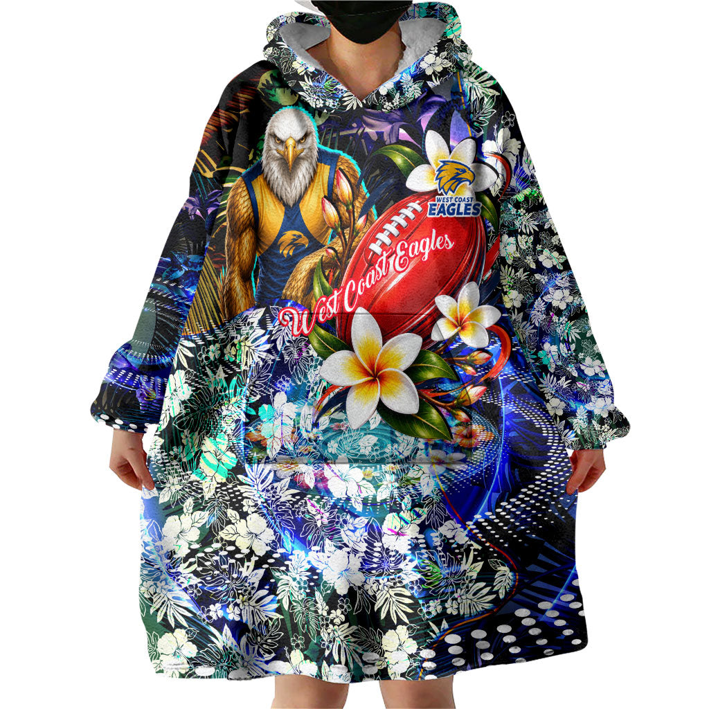Personalized West Coast Eagles Football Wearable Blanket Hoodie Tropical Hibiscus Flowers - Pacific Fusion Style