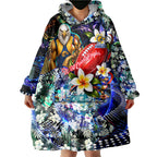 Personalized West Coast Eagles Football Wearable Blanket Hoodie Tropical Hibiscus Flowers - Pacific Fusion Style