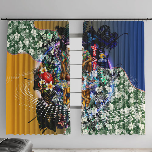 Personalized West Coast Eagles Football Window Curtain Tropical Hibiscus Flowers - Pacific Fusion Style