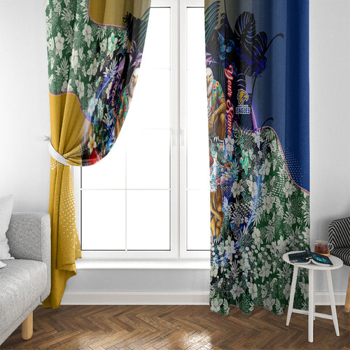 Personalized West Coast Eagles Football Window Curtain Tropical Hibiscus Flowers - Pacific Fusion Style