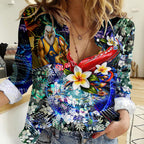 Personalized West Coast Eagles Football Women Casual Shirt Tropical Hibiscus Flowers - Pacific Fusion Style