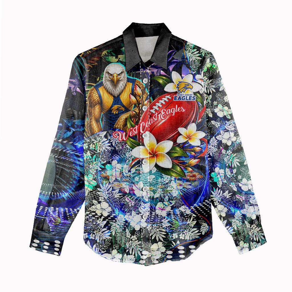 Personalized West Coast Eagles Football Women Casual Shirt Tropical Hibiscus Flowers - Pacific Fusion Style