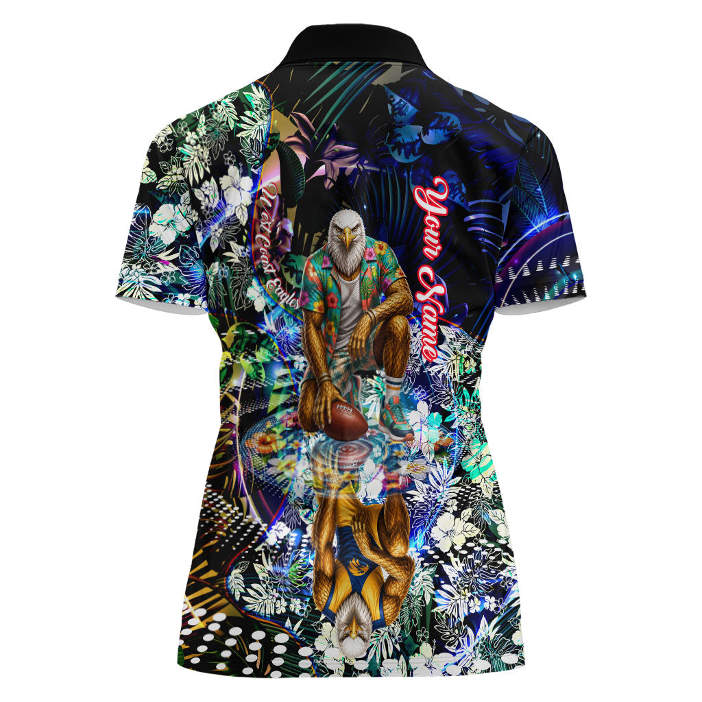 Personalized West Coast Eagles Football Women Polo Shirt Tropical Hibiscus Flowers - Pacific Fusion Style